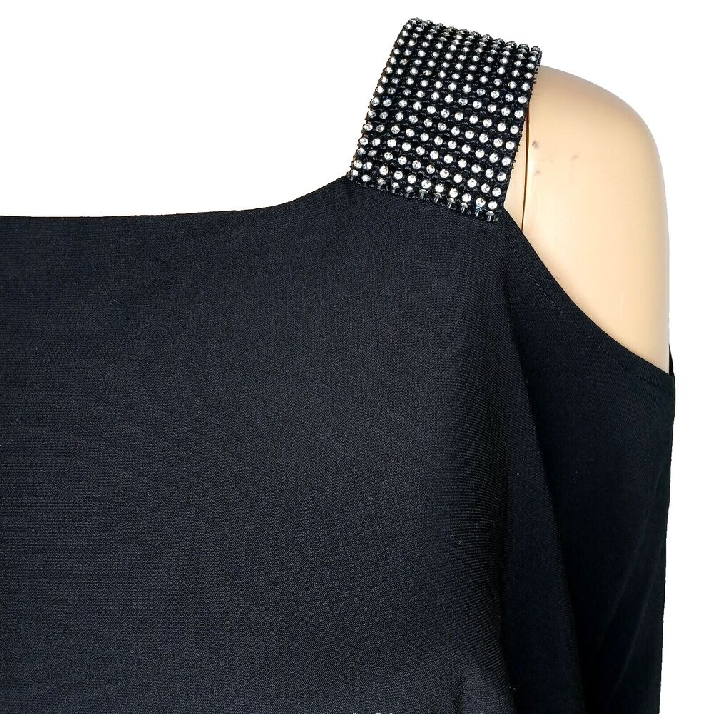 DJ-JAZ Cold Shoulder Party Mini Dress Cocktail Rhinestones Clubbing Dance Size 4 - Picture 6 of 8